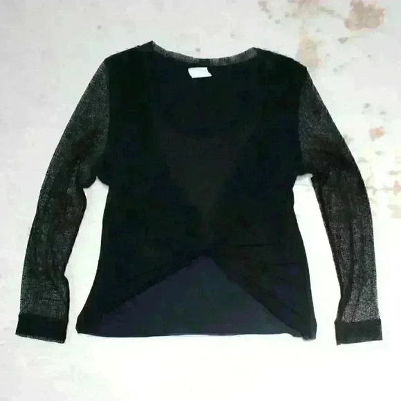 VINTAGE Jean Jones Black Mesh Sleeves Punk Rock Emo Top Women Small - Picture 1 of 8